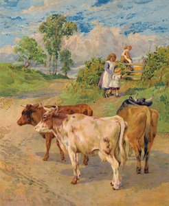 Young Children and Cattle by English School