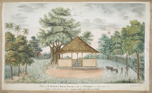 The statue of Kiay Poerwakali in a thatched shed outside the village of Batu Tulis (W. Java)