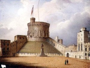 Worcester plaque depicting the Round Tower, Windsor Castle, one of a pair, c.1830-40 by Enoch Doe