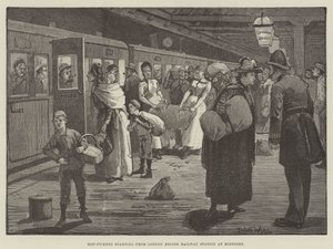 Hop-Pickers Starting from London Bridge Railway Station at Midnight by Enoch Ward