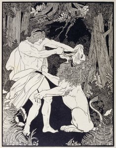Drawing of Samson fighting a lion (engraving)