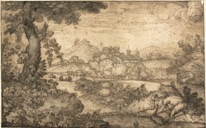Landscape with Figures Binding Wheat in Foreground by Ercole Bazicaluva