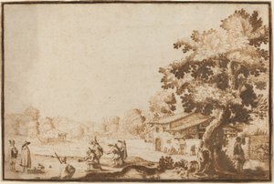 Men Playing Boccie in a Village by Ercole Bazicaluva