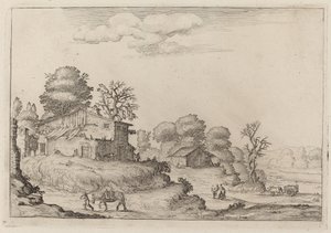 Rustic Landscape with Peasants and Horses by Ercole Bazicaluva