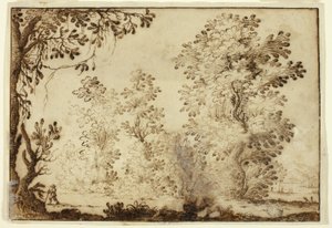 Wooded Landscape with Traveler in Foreground by Ercole Bazzicaluva