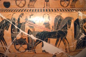 Zeus and Hera in a Chariot with Kaliope (detail) by Ergotimos