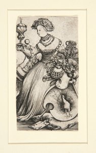 Woman and a Coat of Arms with a Peacock