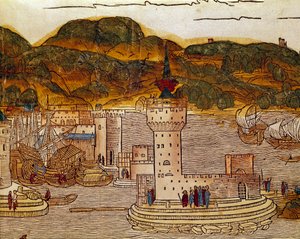 View of the port of Candie (present-day Heraklion) in Crete. Page from the book of journeys 