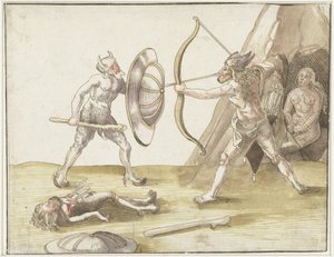 Fight Between Two Wild Men by Erhard Schon