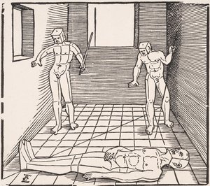 Three Male Figures in a Room from: Unnderweissung der Proportzion by Erhard Schon