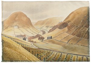Corn Stooks and Farmsteads - Hill Farm, Capel-y-ffin, Wales by Eric Ravilious