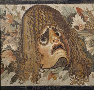 Festoon with masks, leaves, and fruit