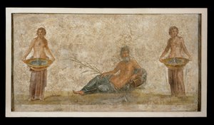 Fragment of a wall painting: God with flowers