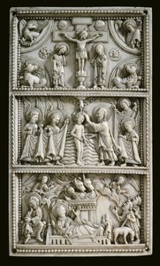 Nativity, Baptism, and Crucifixion. Ivory Plaque