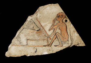 Ostracon Showing a Boy and a Pig