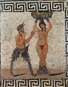 Satyr and nymph. Mosaic from Pompeii, Italy