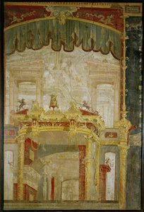 Scenographic Wall Decoration with Fantastic Architecture and Drop-Curtain, a Roman Invention