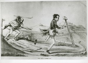 "Soon I shall be there" caricature on the flight of Prince Metternich