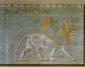 Winged Bull, Coloured Glazed Tiles, from the Palace in Susa, Iran