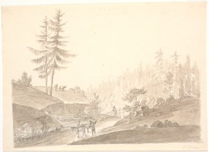 Norwegian Mountain Landscape with Cattle and Two Men