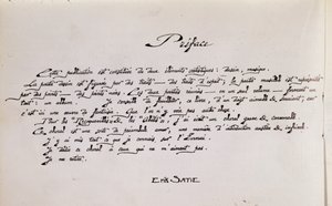 Manuscript Preface Page of Sheet Music with Drawings by Erik Satie