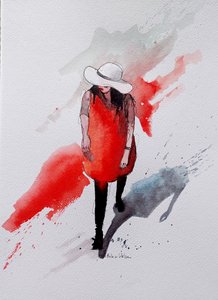 Red Dress Watercolor by Erik Van Velzen