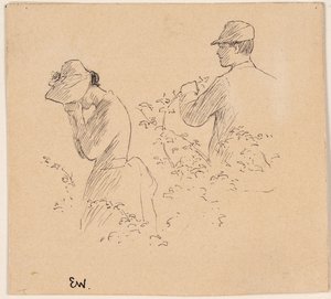 A Young Man and a Crying Young Girl with a Bonnet by Erik Theodor Werenskiold