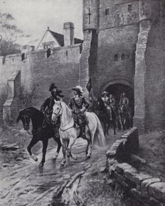 Oliver Cromwell with his army at Bootham Bar, York when Charles II tried to reclaim the throne in 1650 by Ernest (after) Crofts