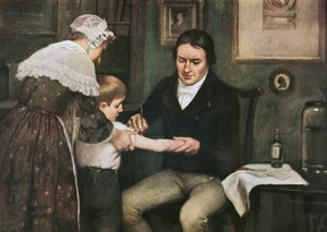 Dr Edward Jenner performing his first vaccination against smallpox on James Phipps, boy of eight, May 14 by Ernest Board
