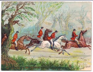 Fox Hunters Racing by While the Fox Hides in a Tree, c.1880