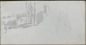 Sketchbook, page 18: Study of a Horse and Landscape Study