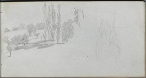 Sketchbook, Page 18: Study of a Horse and Landscape Study