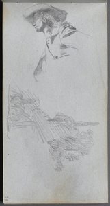 Sketchbook, page 27: Detail Study for (detail) "On a Terrace" and Landscape Study by Ernest Meissonier