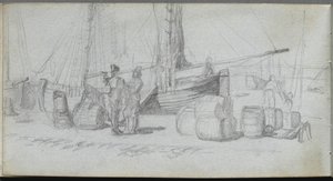 Sketchbook, Page 50: Boats, Figures, Cargo on a Beach by Jean Louis Ernest Meissonier