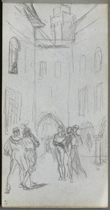 Sketchbook, page 63: Figures in a Courtyard by Ernest Meissonier