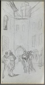 Sketchbook, page 63: Figures in a Courtyard by Jean Louis Ernest Meissonier