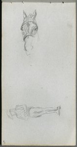 Sketchbook, page 69: Study of a Hand, a Horse, and a Figure by Jean Louis Ernest Meissonier