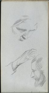 Sketchbook, page 70: Study of Two Faces and a Hand by Ernest Meissonier