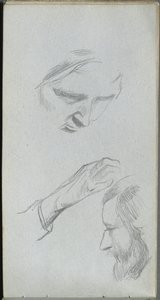 Sketchbook, page 70: Study of Two Faces and a Hand by Jean Louis Ernest Meissonier