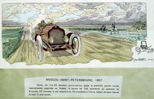 Motor race: Moscow - St Petersburg, circa 1900 - drawing by Ernest Montaut (1878-1909) by Ernest Montaut