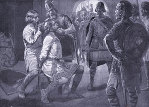 Ceowulf, King of Northumbria, being forcibly shorn AD731 by Ernest Prater