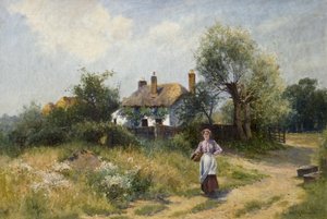 Landscape with Cottage Woman, late 19th-20th century by Ernest Walbourn