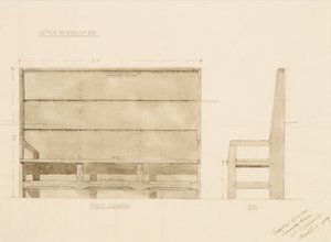 Design for Settle in English Oak by Ernest William Gimson