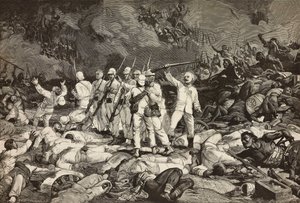 Battle of Dogali, last survivors presenting arms, saluting fallen, Eritrean War by Ernesto Mancastroppa