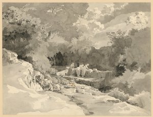 Landscape with Women at the Washing Fountain by Ernst Fries