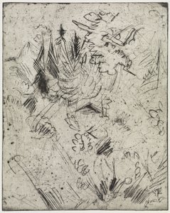 Hillside with Huts and Firs/Naked Girl with Young Cats by Ernst Ludwig Kirchner