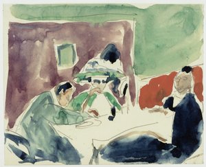 Lady (Dodo?) and Two Men at a Table in the Café by Ernst Ludwig Kirchner