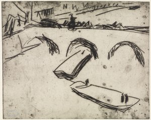 Three Female Artists Working on Rings/Bridge at Kronprinzenufer, Berlin by Ernst Ludwig Kirchner