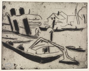 Elbe Barge with Chain Tug by Ernst Ludwig Kirchner
