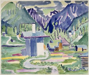 Houses in Islen, with View of the Church in Frauenkirch by Ernst Ludwig Kirchner